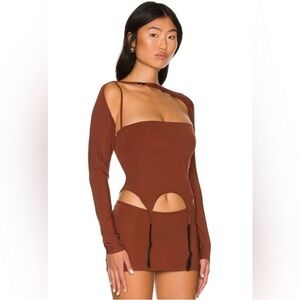 Miaou Brown Long Sleeve Crop Top